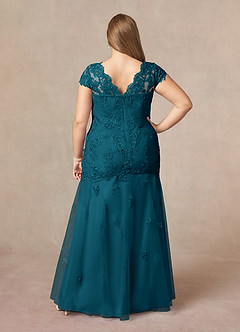 Azazie Marbella vestidos de madre de la novia Vestido de Azul Tinta de Encaje de Sirena con Reina Ana Lentejuelas image9