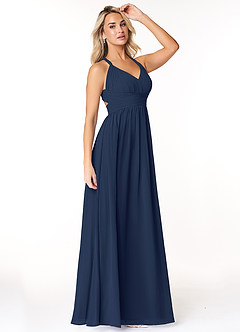 Azazie Ashia Brautjungfernkleider A-Linie Plissee Chiffon Kleid Dunkelmarine image4