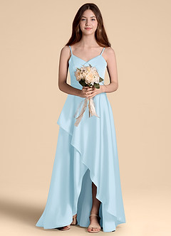 Azazie Prisha Junior Robe Trapèze en Satin extensible Plissée Bleu Ciel image6