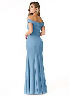 Azazie Lecia Robes de demoiselle d'honneur Robe Empire Convertible en Mousseline de soie Schulterfrei, plissiert Acier Bleuté image5