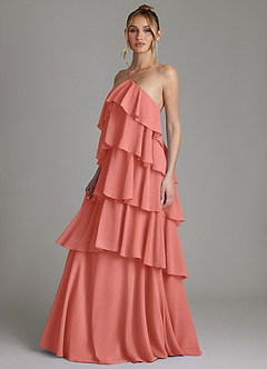 Azazie Deena Bridesmaid Dresses Salmon Pink A-Line Ruched Chiffon Dress image5