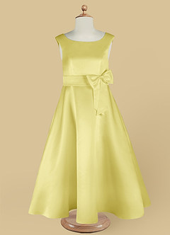 Azazie Lindy Blumenmädchenkleider A-Linie Plissee Matte Satin Kleid Zitronensorbet image13