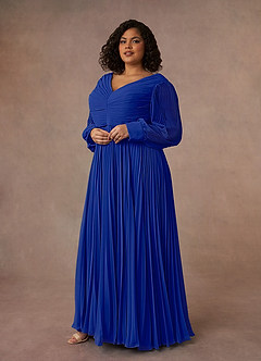 Azazie Zina Mother of the Bride Dresses Royal Blue A-Line Pleated Chiffon Dress image9