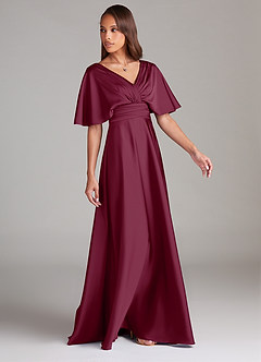 Azazie Pamela Robes de demoiselle d'honneur Robe Trapèze en Satin extensible Plissée Mûre image3