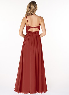 Azazie Yanelie Final Sale Terracotta A-Line Scoop Pleated Chiffon Dress image4