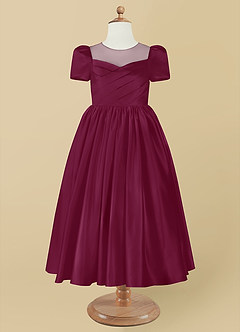 Azazie Anirra Flower Girl Dresses Mulberry Ball-Gown Pleated Matte Satin Dress image8