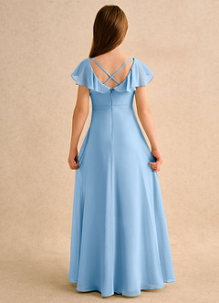 Azazie Nari Girls Formal Flower Girl Dresses Powder Blue A-Line with Sleeves Chiffon Dress image7