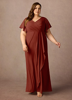 Azazie Song Mother of the Bride Dresses Terracotta Mermaid V-Neck Pleated Stretch Chiffon Dress image1