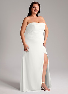 Azazie Leonis Vestidos de damas de honor Vestido de Blanco de Gasa de Corte Recto Convertible con Sin tirantes image14