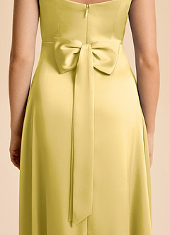 Azazie Kiki Junior Canary A-Line Bow Stretch Satin Dress image7