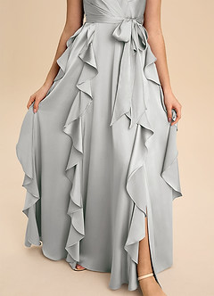 Azazie Peyton Junior Jurk van Stretch Satijn met A-Lijn Geplooid Zilver image6