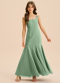 Azazie Evey Junior Abito Sirena in Chiffon Plissettato Matcha image3