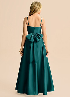 Azazie Rumi Junior Vestido de Pavo Real de Satén Elástico de Corte en A con Plisado image2