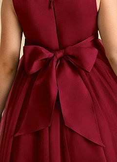 Azazie Twinsie Flower Girl Dresses Burgundy A-Line Bow Tulle Dress image8