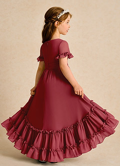 Azazie Kass Flower Girl Dresses Pomegranate A-Line Pleated Chiffon Dress image6