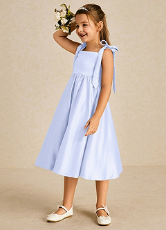 Azazie Chelsie Flower Girl Dresses Lavender A-Line Bow Matte Satin Dress image4