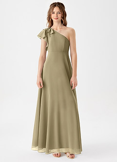 Azazie Arabella Junior Moss Green A-Line Ruched Chiffon Dress image3