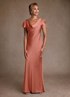 Azazie Shelby 신부의 어머니 드레스 인어 주름진 스트레치 새틴 플로어 길이 드레스 image1