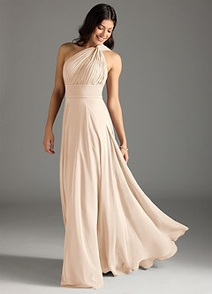 Azazie Charlize Bridesmaid Dresses White Alabaster A-Line One Shoulder Chiffon Dress image1