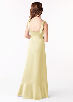 Azazie Barbara Junior Lemon Sorbet A-Line Bow Stretch Satin Dress image3