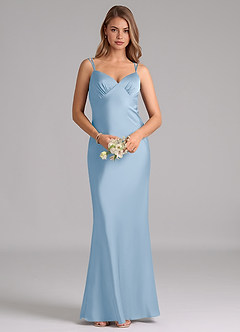 Azazie Suttona Brudtärnklänningar Klä av A-Linje i Stretch Satin Plisserad Puderblå image6