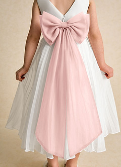 Azazie Margot Flower Girl Dresses Ivory Powder Pink A-Line Pleated Chiffon Dress image8