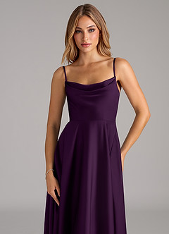 Azazie Elle Bridesmaid Dresses Grape A-Line Pleated Stretch Satin Dress image2