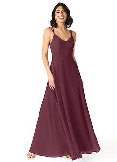 Azazie Plus Size A-Line V-Neck Floor-Length Chiffon Bridesmaid Dresses - Cabernet