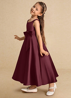 Azazie Lindy vestidos de niña de las flores Vestido de Cabernet de Satin Mate de Acampanado con Plisado image8