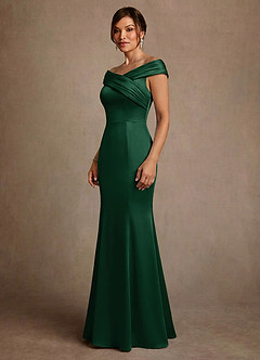 Azazie Aberdeen vestidos de madre de la novia Vestido de Verde Oscuro de Satén Elástico de Corte Recto con Plisado image3
