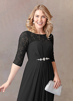 Azazie Leonine vestidos de madre de la novia Vestido de Negro de Gasa de Corte En A con Encaje image6