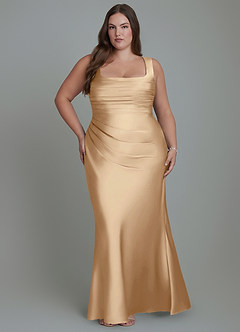 Azazie Agustina Bridesmaid Dresses Champagne Mermaid Corset Stretch Satin Dress image7