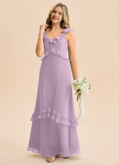 Azazie Tavie Junior Robe Trapèze en Mousseline de soie Rayé Glycine image1