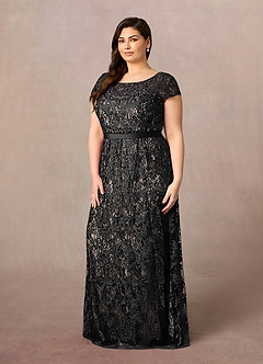 Azazie Dorit Kleider für die Brautmutter Etui Schaufel Spitze Kleid Schwarz Champagner image8