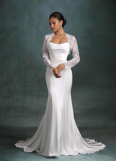 Azazie Tessa Wedding Dresses Diamond White Mermaid Strapless Stretch Satin Dress image3
