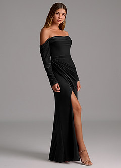 Azazie Hallie Vestidos de damas de honor Vestido de Negro de terciopelo de Corte Sirena Convertible con Manga larga image5