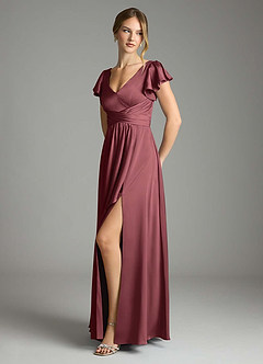 Azazie Omari Bridesmaid Dresses Merlot A-Line Stretch Satin Dress image4