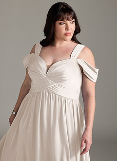 Azazie Lianne Brautjungfernkleider A-Linie Schulterfrei Stretch-Satin Kleid Alabaster Weiß image6