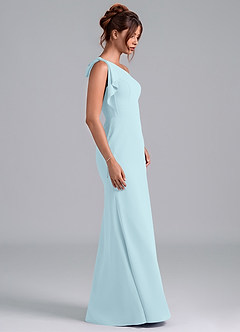 Azazie Rinna Bridesmaid Dresses Cloud Blue Mermaid One Shoulder Chiffon Dress image5
