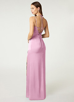 Azazie Desi Robes de demoiselle d'honneur Robe Fourreau en Satin extensible Corset dos nu Rose Bonbon image5