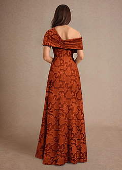 Azazie Milton Mother of the Bride Dresses Paprika A-Line Pleated Floral Burnout Dress image2