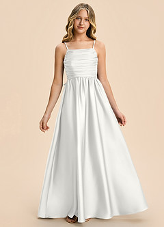 Azazie Kai Junior A-Linie Plissee Stretch-Satin Kleid Weiß image3