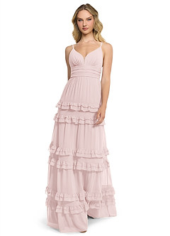 Azazie Rachel Bridesmaid Dresses Blushing Pink A-Line Chiffon Dress image1