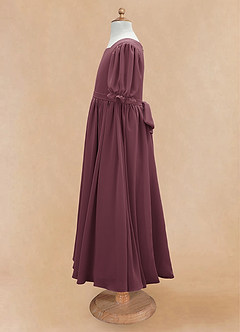 Azazie Joss Flower Girl Dresses Sangria A-Line with Sleeves Chiffon Dress image8