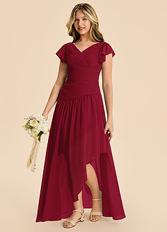 Azazie Pia Junior Burgundy A-Line Pleated Chiffon Dress image1
