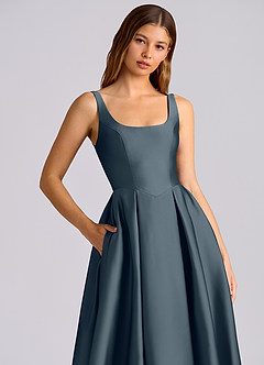 Azazie Amalie Bridesmaid Dresses Twilight A-Line Pleated Stretch Satin Dress image2