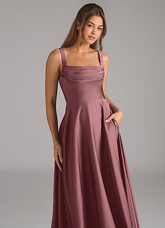 Azazie Shaude Bridesmaid Dresses Vintage Mauve A-Line Pleated Stretch Satin Dress image2