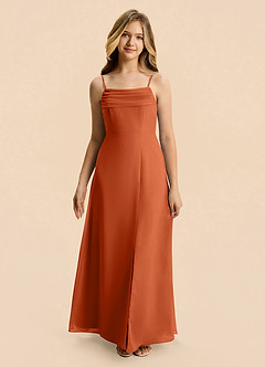 Azazie Lilly Junior Burnt Orange A-Line Pleated Chiffon Dress image4