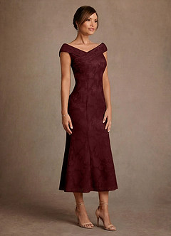 Azazie Keith 신부의 어머니 드레스 쉬스 주름진 플로럴 번아웃 티 길이 드레스 image3