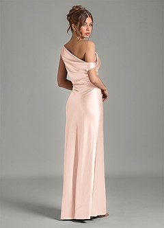 Azazie Emerson Bridesmaid Dresses Rose Gold Mermaid Off the Shoulder Metallic Satin Dress image6